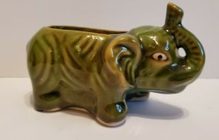 Vintage Elephant Ceramic Planter Green Small
