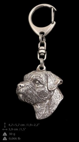 Border Terrier,  Silver Covered Keyring,  High Qauality Keyring Art Dog