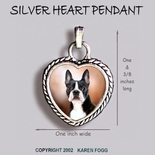 Boston Terrier Dog - Ornate Heart Pendant Tibetan Silver