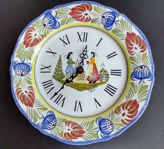 Vintage Hb Henriot Quimper Tradition Man And Woman Wall Clock 10 " - Good