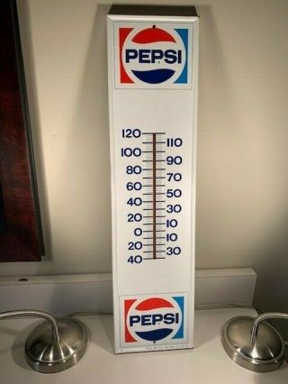 Old Vintage Pepsi Cola Metal Thermometer Stout Sign