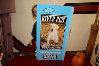 Large Vintage River Run Puppy Dog Food Farm Pet 2 Sided 34 " Metal Flange Sign