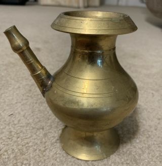 Old Brass Handcrafted Unique Small Nickel Plated Holy Water Pot
