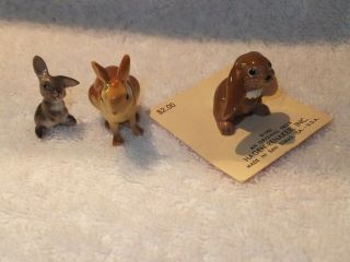 Vintage Hagen - Renaker Miniature Figurine Rabbit Lop Eared Bunny On Card Bunnies
