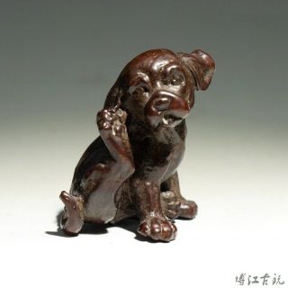Collectable Chinese Red Copper Hand - Carved Lovely Dog Delicate Decorate Statue