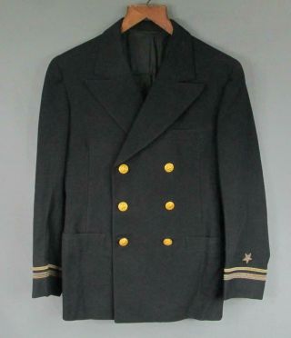 Vintage Wwii Us Navy Black Wool Dress Uniform Jacket Double Breasted Usn