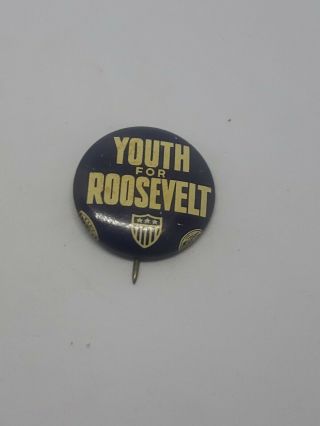 Vtg.  Youth For Franklin Roosevelt Fdr Pin Pinback Button Green Duck