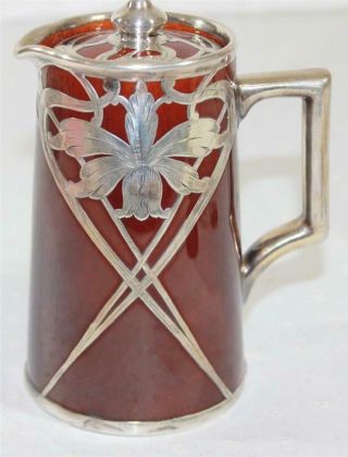 Vintage Lenox Ceramcs Art Co Mauser Art Nouveau Silver Overlay Tea Chocolate Pot