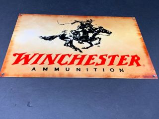 Vintage Winchester Ammunition 12 " Metal Advertising Sign Hunting Ammo Gun Sign