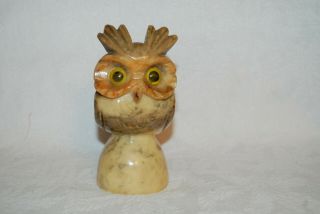 Vintage,  Italian Hand Carved Alabaster Owl Stone Figurine Collectible