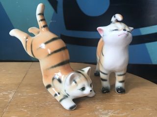 Vintage Cat Figurines Porcelain Hand Painted Japan Striped Tiger Animated Play