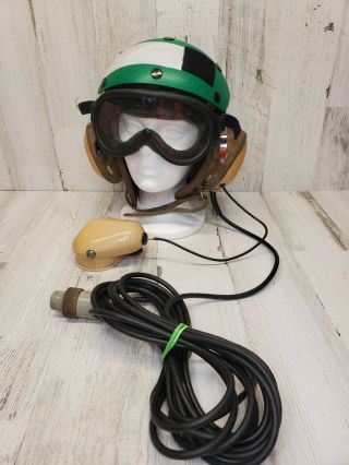 Vintage Flight Deck Crewman’s Helmet 7 1/2 With Headset And Cable