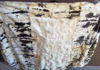 Vtg Rabbit Fur Throw Rug Or Blanket Pelt Broken Tricolor Brown White Large 6 