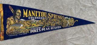 Vintage Manitou Springs Pikes Peak CO.  Collectible Travel Souvenir Blue Pennant 2