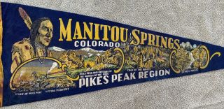 Vintage Manitou Springs Pikes Peak CO.  Collectible Travel Souvenir Blue Pennant 3