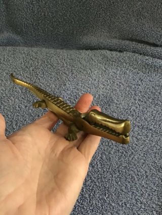 Vintage Brass Alligator Nut Cracker Paper Weight Decor Figurine Crocodile