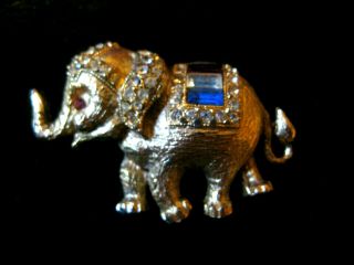 Elephant Jewelry Pin Brooch Vintage 70s Rhinestones Red White Blue Bicentennial