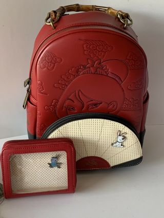 Loungefly Disney Mulan Fan Pin Collector Backpack And Matching Wallet Set