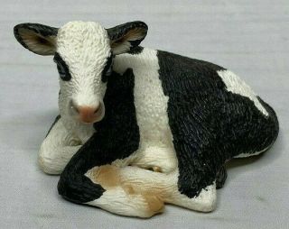Schleich Germany Retired Sitting Calf Baby Cow 2008 Black And White Figurine