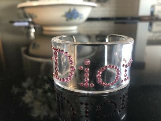 Vintage Dior Perspex/lucite Cuff Bracelet - Pink Crystals