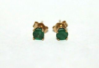 Vintage 14k Yellow Gold 0.  368 Ctw Natural Emerald Stud Earrings