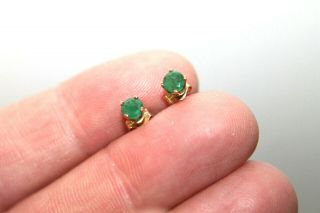 Vintage 14K Yellow Gold 0.  368 CTW Natural Emerald Stud Earrings 2