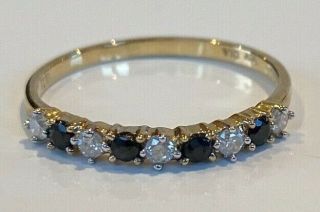 Size " L " Fine Slim Vintage 9ct Gold Diamond Sapphire Ring