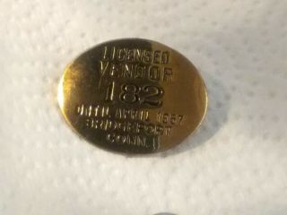 1957 Licensed Vendor 182 Until April Brass Badge Bridgeport Connecticut Conn Ct