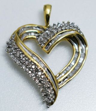 Antique Vtg Jwbr 10k Gold.  67ctw Diamond 1 " Heart Pendant 3.  6grams Scrap Or Wear