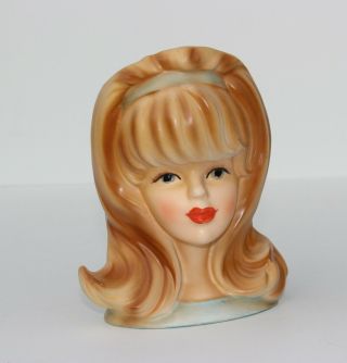 Vintage INARCO E - 2967 Porcelain Lady Head Vase Long Hair 3