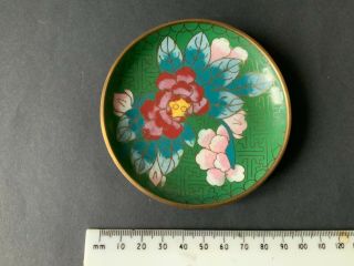 Vintage Chinese Cloisonne Enamel Dish Green Blue White Pink Red Yellow Floral