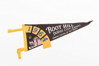 Vintage 1964 Boot Hill Dodge City Kansas Cowboy Souvenir Felt Pennant 7 " X17.  5 "