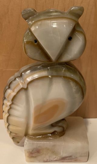 Vintage Hand Carved Alabaster Marble Stone Owl Paperweight Figurine