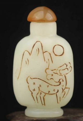 Chinese Old Natural Jade Hand - Carved Statue Snuff Bottle 2.  6 Inch