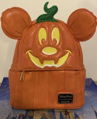 Nwt Loungefly Disney Parks Mini Backpack Mickey Pumpkin Halloween