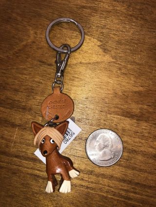 Chinese Crested Leather Keychain Handmade