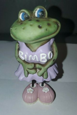 Sprogz Frog Figurine Standing Girl Frog With Dress Bimbo 4 " Dress Shoes Vtg