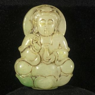 Chinese Old Natural Jade Hand - Carved Woman Kwan - Yin Statue Pendant Cx029