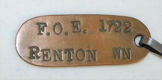 F.  O.  E.  Eagles 1722 Renton Washington,  Vintage Brass Key Fob & Skeleton Key