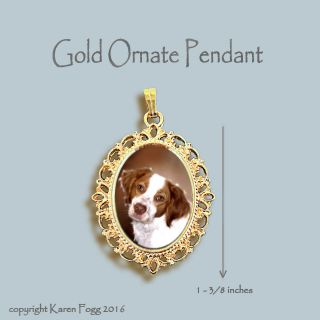 Brittany Spaniel Dog - Ornate Gold Pendant Necklace
