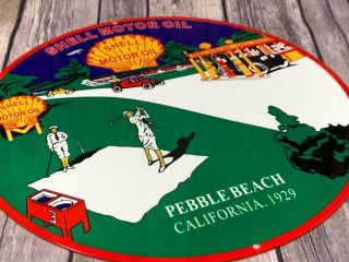 Vintage Pebble Beach Golf Course Advertisement Shell Motor Oil12 " Metal Gas Sign