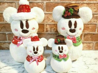 Tokyo Disney Snowman Mickey Minnie Plush Doll Christmas Ornament 2015 Set Of 4