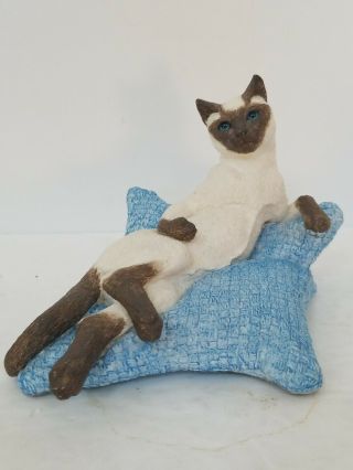 Collectible Purrfect Pet Sassafrass Siamese Cat Lounging On Pillow Figurine