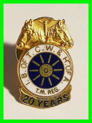 Vintage I.  B.  Of T.  C.  W.  & H.  Of A.  Teamsters Reg.  Union 20 Year Pin Back Htf
