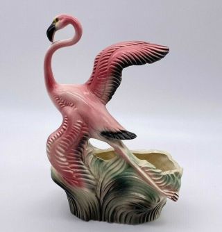 Vtg 1950s Maddux Of California No.  515 Pink Flamingo Ceramic Planter Mcm 10 - 5/8 "