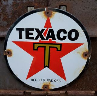 Old 1950s Vintage Texaco Star Gasoline Porcelain Gas Station Pump Ad Sign