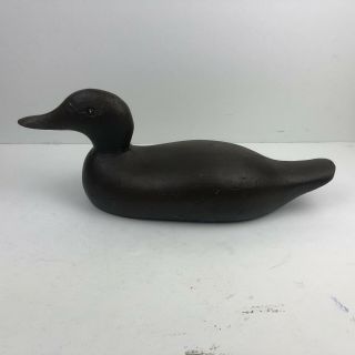Wood Duck Decoy Decoration.  Glass Eyes.  Brown.  15 1/2 Inches Long.