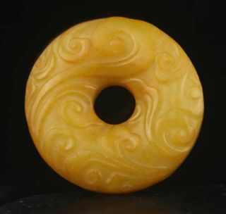 Old China natural jade hand - carved statue of flower circle pendant 2