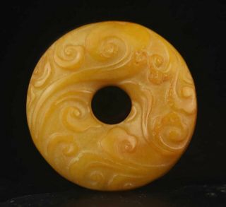Old China natural jade hand - carved statue of flower circle pendant 3