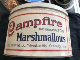 Vintage Campfire Marshmallows Large 5 Lb Tin Chicago,  Ill.  & Cambridge,  Ma Vg,